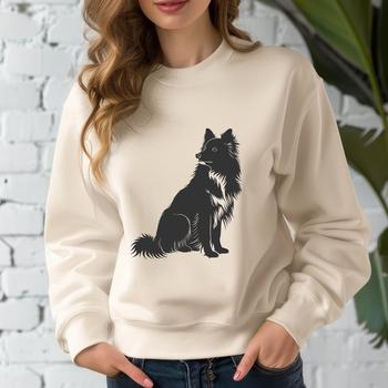 An illustration of a Shetland sheepdog sitting on its haunches.