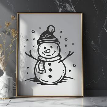 Colorful winter scene vector graphics snowman illustration.