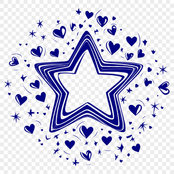 SVG graphic illustration of a star with love hearts and Christmas decorations.