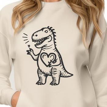 A prehistoric t rex dinosaur with full body design, featuring love hearts and making it a unique vector graphic.