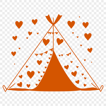 A colorful tent with love hearts and decorations, suitable for outdoor camping adventures.