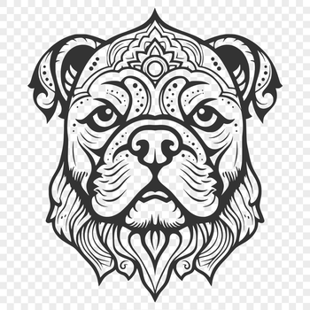 A stylized digital illustration of a Bulldog's head with ornate details.