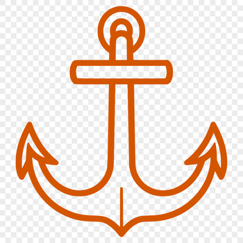 A simple line drawing of a anchor with rope and chain.