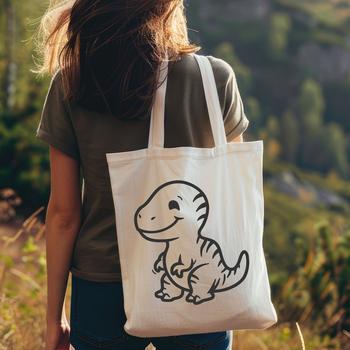 A full-body illustration of a young Tyrannosaurus Rex dinosaur in prehistoric landscape setting.