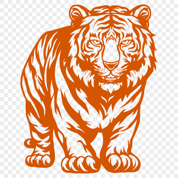 A detailed illustration of a standing tiger from the front, showcasing its full body and majestic appearance.