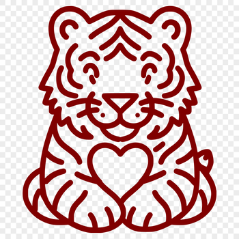 A simple line drawing of a sitting tiger, depicted in full body.