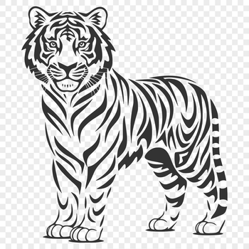 A full-body illustration of a tiger standing on its hind legs.