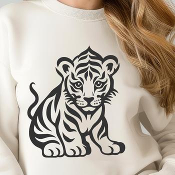A detailed illustration of a tiger sitting on its haunches, depicted in vector art style.
