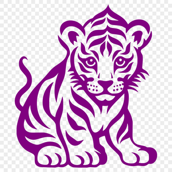 A full-body illustration of a tiger sitting on its haunches, showcasing its distinctive markings.