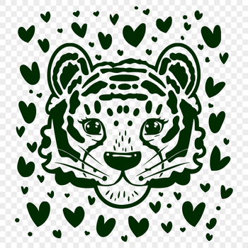 A detailed illustration of a tiger's head with intricate design elements.