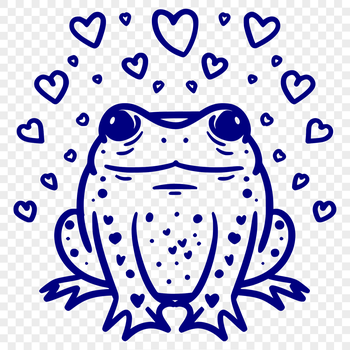 A colorful illustration of a toad in full body, surrounded by love hearts.