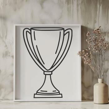 A simple trophy design made up of lines and shapes.