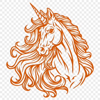A mythical creature with a horse-like head and a single horn, designed as vector art for printing and digital use.