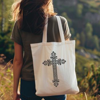 Ornate cross symbol with intricate details, suitable for vector art designs.