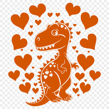 A full-body illustration of a baby dinosaur, designed with prehistoric accuracy and featuring love hearts in the artwork.