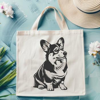 A full-body illustration of a seated Welsh Corgi dog.