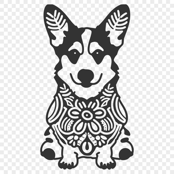A full-body illustration of a Welsh Corgi sitting upright with its head held high.