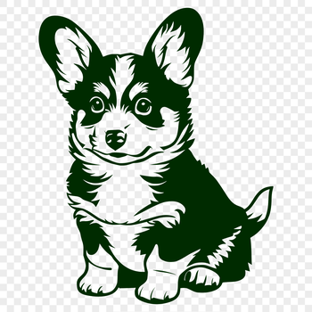 A detailed illustration of a Welsh Corgi in full body pose, sitting upright on its hind legs.