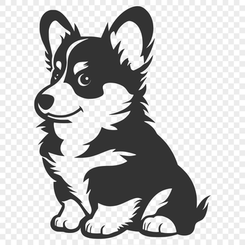 An SVG vector artwork featuring a detailed portrait of a Welsh Corgi in a seated position.
