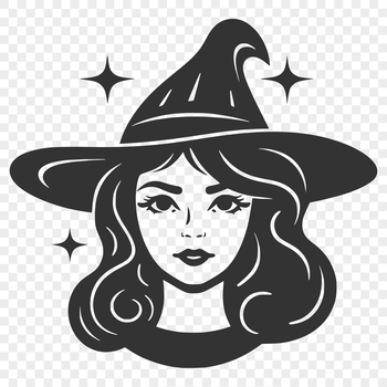A mystical illustration featuring a witch with a pointed head adorned with magical symbols.