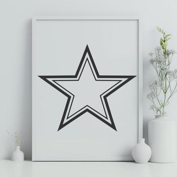 A simple line drawing of a star, suitable for use in graphic design and digital projects.