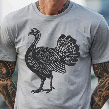 A detailed illustration of a farm animal, specifically a domesticated turkey, depicted in its entirety.