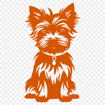 A full-body illustration of a Yorkshire terrier sitting on its hind legs.
