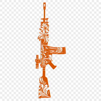 A detailed illustration of a rifle with ergonomic grip and barrel.