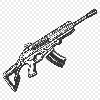 A detailed illustration of a modern assault rifle with a sleek design.