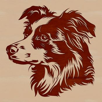 A high-quality digital illustration of a friendly Australian Shepherd dog's head.