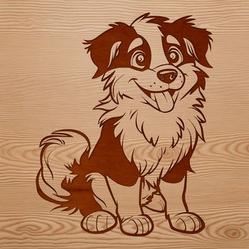 An illustration of a sitting Australian Shepherd dog with a calm expression.