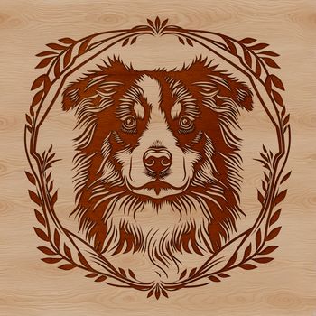 Illustrative representation of an Australian Shepherd dog's head.