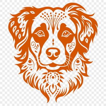 Australian Shepherd dog breed illustration featuring a realistic portrait head.