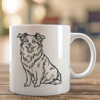 A full-body illustration of an Australian Shepherd sitting on its haunches, suitable for use in vector graphics and design.
