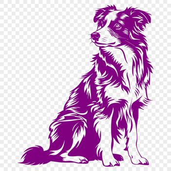 An illustration of a full-body Australian Shepherd dog sitting on its haunches.