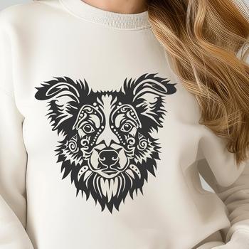 Detailed drawing of a head of an Australian Shepherd dog as a vector graphic image.