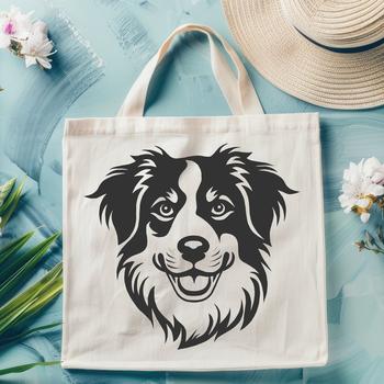 Detailed drawing of an Australian Shepherd's head as a digital clip art design.