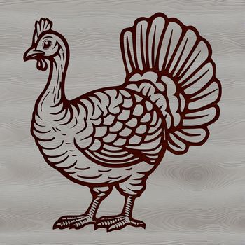 Illustrated cartoon turkey, farm animal icon.
