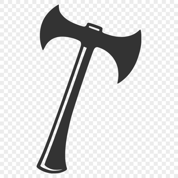 A detailed illustration of a metal-handled axe head with a curved blade, ready for cutting wood or other materials.