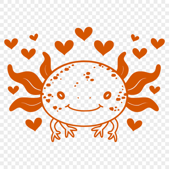 Axolotl illustration with love hearts surrounding its head