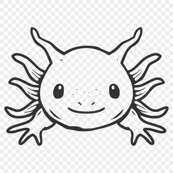 Illustrated axolotl with detailed head features and realistic texture, suitable for digital design.