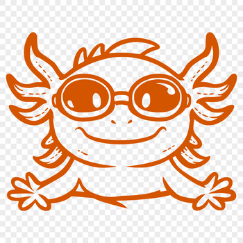 Close-up illustration of a pet axolotl's face, peeking out from behind sunglasses.