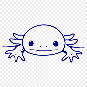 A simple line drawing of an axolotl peeking out from behind a leaf.