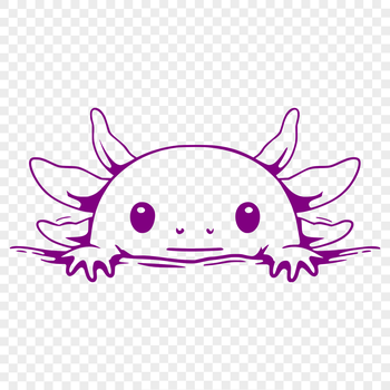 Axolotl head peeking out from behind a rock, illustrated vector graphic.