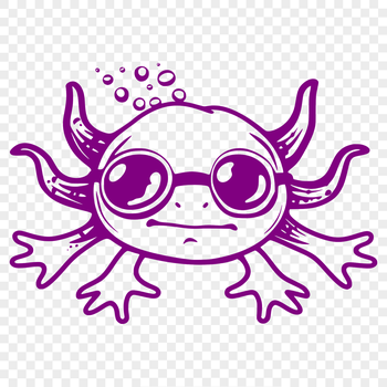 Axolotl with trendy sunglasses on its head, a cartoon amphibian pet.