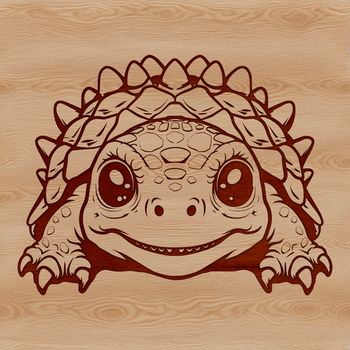 A prehistoric baby Ankylosaurus peeks out from behind its mother.