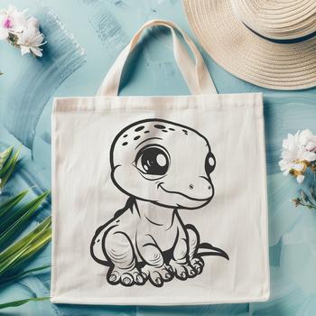 A full-body illustration of a baby dinosaur with textured scales.