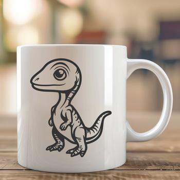 A vector graphic design featuring a cute dinosaur character in a detailed pose.