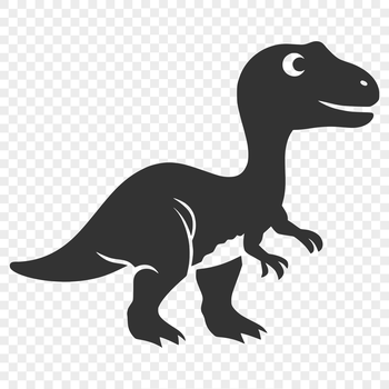 A vector graphic design featuring a small dinosaur figurine in a simple outline style.