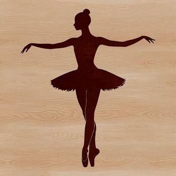 A vector graphic representation of a ballerina in tutu and pointe shoes.